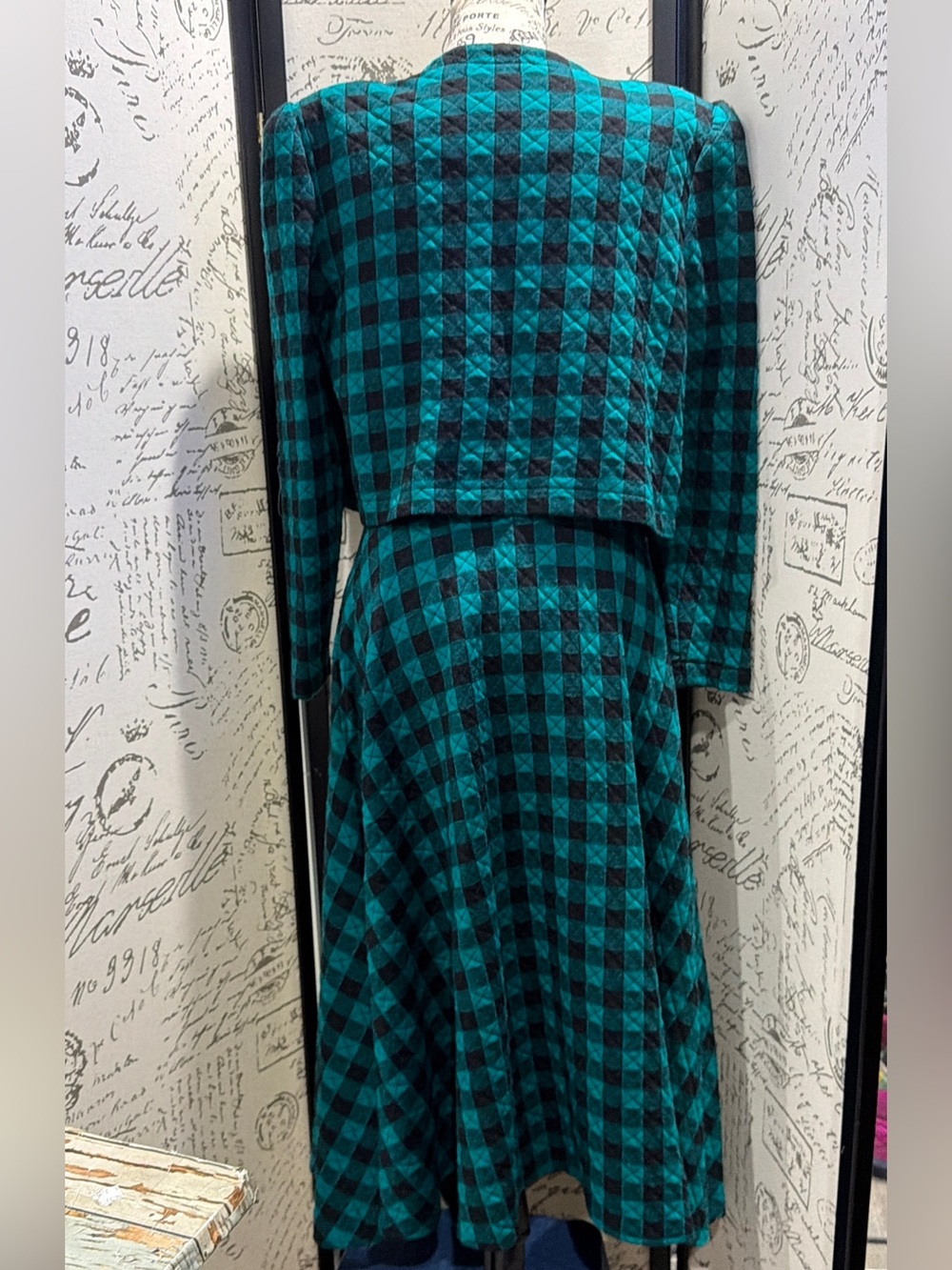 Vintage Teal and Black Check Two-Piece Skirt Set - Picture 9 of 15
